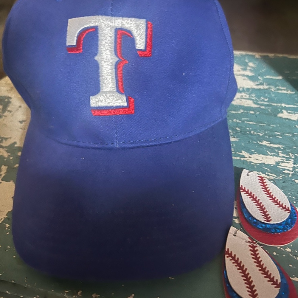 Genuine Merchandise - Texas Rangers ball cap and baseball earrings